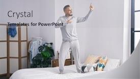  Presentation with bed - Slide deck consisting of young-hispanic-man-standing background and a  colored foreground