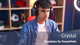  Presentation with computer room - Presentation featuring young-hispanic-man-streamer-playing background and a ocean colored foreground