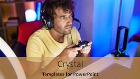  Presentation with streamer - Theme featuring young-hispanic-man-streamer-playing background and a yellow colored foreground