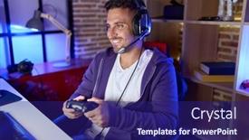  Presentation with streamer - PPT theme enhanced with young-hispanic-man-streamer-playing background and a navy blue colored foreground