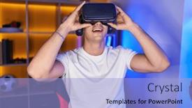  Presentation with streamer - Slide deck with young-hispanic-man-streamer-playing background and a light blue colored foreground