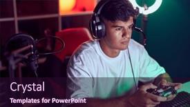  Presentation with streamer - Presentation theme featuring young-hispanic-man-streamer-playing background and a wine colored foreground