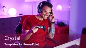  Presentation with streamer - PPT layouts with young-hispanic-man-streamer-playing background and a violet colored foreground