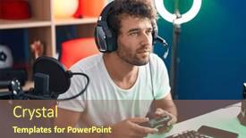  Presentation with streamer - Slides having young-hispanic-man-streamer-playing background and a violet colored foreground