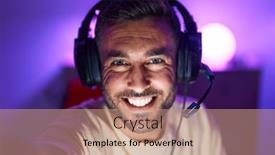  Presentation with streamer - Presentation having young-hispanic-man-streamer-smiling background and a coral colored foreground