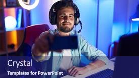  Presentation with streamer - Slide deck with young-hispanic-man-streamer-smiling background and a navy blue colored foreground