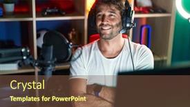  Presentation with music studio - Presentation design having young-hispanic-man-streamer-smiling background and a tawny brown colored foreground