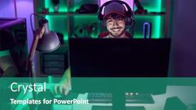  Presentation with computer room - Slide set having young-hispanic-man-streamer-using background and a teal colored foreground