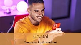  Presentation with computer-room - Theme having young-hispanic-man-streamer-using background and a yellow colored foreground