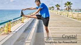  Presentation with stretching - Presentation theme enhanced with young-hispanic-man-stretching-leg background and a mint green colored foreground