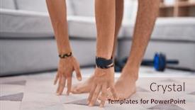  Presentation with stretching - Presentation theme featuring young-hispanic-man-stretching-legs background and a coral colored foreground