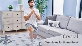  Presentation with stretching - Presentation theme with young-hispanic-man-stretching background and a light gray colored foreground