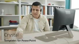  Presentation with student writing - Presentation enhanced with young-hispanic-man-student-having background and a light gray colored foreground