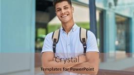  Presentation with student - PPT layouts with young-hispanic-man-student-smiling background and a coral colored foreground