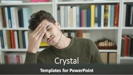  Presentation with university library - PPT theme enhanced with young-hispanic-man-student-stressed background and a tawny brown colored foreground