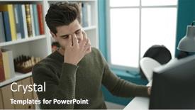  Presentation with university library - Presentation design enhanced with young-hispanic-man-student-stressed background and a dark gray colored foreground