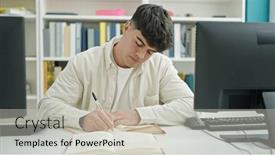  Presentation with writing notes - Theme with young-hispanic-man-student-using background and a light gray colored foreground