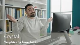  Presentation with university library - PPT theme consisting of young-hispanic-man-student-using background and a gray colored foreground