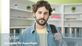  Presentation with university library - PPT theme enhanced with young-hispanic-man-student-wearing and a seafoam green colored foreground