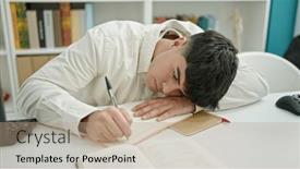  Presentation with writing notes - Presentation featuring young-hispanic-man-student-writing background and a coral colored foreground