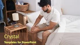  Presentation with knee - Presentation theme enhanced with young-hispanic-man-suffering background and a tawny brown colored foreground