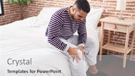  Presentation with knee - Presentation design with young-hispanic-man-suffering background and a white colored foreground