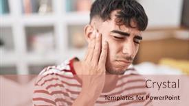  Presentation with ear pain - Slide set with young-hispanic-man-suffering background and a coral colored foreground