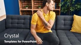  Presentation with backache - Presentation theme featuring young-hispanic-man-suffering background and a dark gray colored foreground