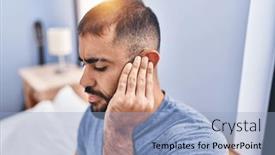  Presentation with ear pain - Presentation enhanced with young-hispanic-man-suffering background and a light blue colored foreground