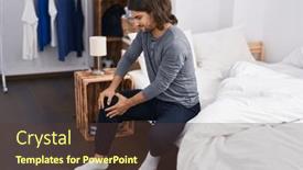  Presentation with knee - Presentation design enhanced with young-hispanic-man-suffering background and a tawny brown colored foreground