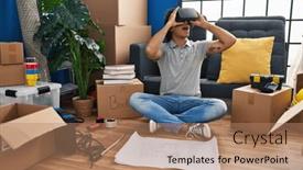  Presentation with new home - Presentation design enhanced with young-hispanic-man-suprised-using background and a coral colored foreground