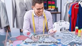  Presentation with clothing - Slide deck consisting of young-hispanic-man-tailor-drawing background and a light blue colored foreground