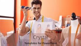  Presentation with voice - Presentation consisting of young-hispanic-man-tailor-listening background and a coral colored foreground