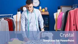  Presentation with sewing - Slide set consisting of young-hispanic-man-tailor-reading background and a teal colored foreground