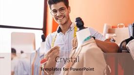  Presentation with sewing - Presentation theme featuring young-hispanic-man-tailor-sewing background and a coral colored foreground