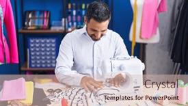  Presentation with sewing machine - Slide deck enhanced with young-hispanic-man-tailor-smiling background and a lemonade colored foreground