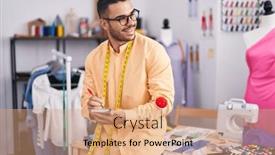  Presentation with notebook - Theme enhanced with young-hispanic-man-tailor-smiling and a coral colored foreground