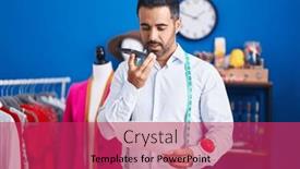  Presentation with sewing - PPT theme featuring young-hispanic-man-tailor-talking background and a red colored foreground