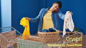  Presentation with laundry room - Presentation theme consisting of young-hispanic-man-talking background and a coral colored foreground