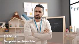  Presentation with teacher - Theme with young-hispanic-man-teacher-standing background and a coral colored foreground