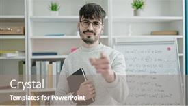  Presentation with teacher - PPT layouts having young-hispanic-man-teacher-standing background and a gray colored foreground
