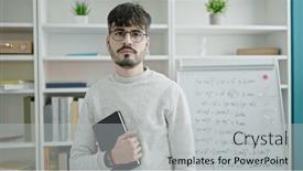  Presentation with teacher - PPT layouts having young-hispanic-man-teacher-standing and a  colored foreground