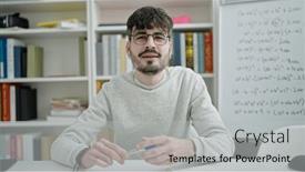  Presentation with maths - Presentation theme having young-hispanic-man-teaching-maths and a light gray colored foreground