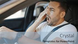  Presentation with tired - Presentation design with young-hispanic-man-tired-driving background and a light blue colored foreground