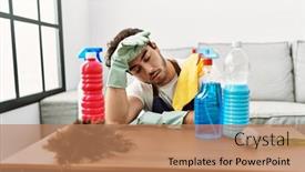  Presentation with tired - Presentation design consisting of young-hispanic-man-tired-leaning background and a  colored foreground
