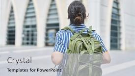  Presentation with backpack - Slide set enhanced with young-hispanic-man-tourist-wearing background and a light gray colored foreground