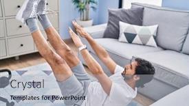  Presentation with training - Slide deck with young-hispanic-man-training-abs background and a light gray colored foreground