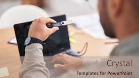  Presentation with crypto - PPT layouts consisting of young-hispanic-man-using-crypto background and a coral colored foreground