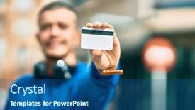  Presentation with credit card - Slide set consisting of young-hispanic-man-using-headphones background and a ocean colored foreground