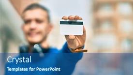  Presentation with credit card - Audience pleasing PPT theme consisting of young-hispanic-man-using-headphones backdrop and a ocean colored foreground